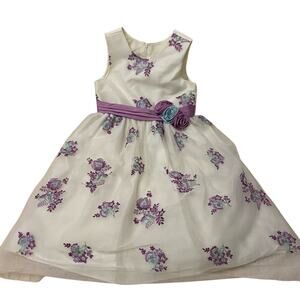 Girls Special Occasion Dress sz 6x White Dress with Purple Floral Details